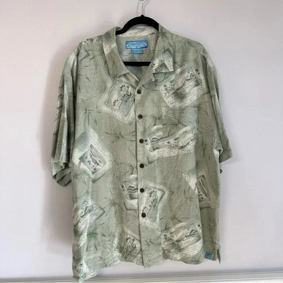 Bermuda Bay Men's Vintage Green Tropical 100% Silk Button Down Shirt Sz XXL GUC - Picture 2 of 8